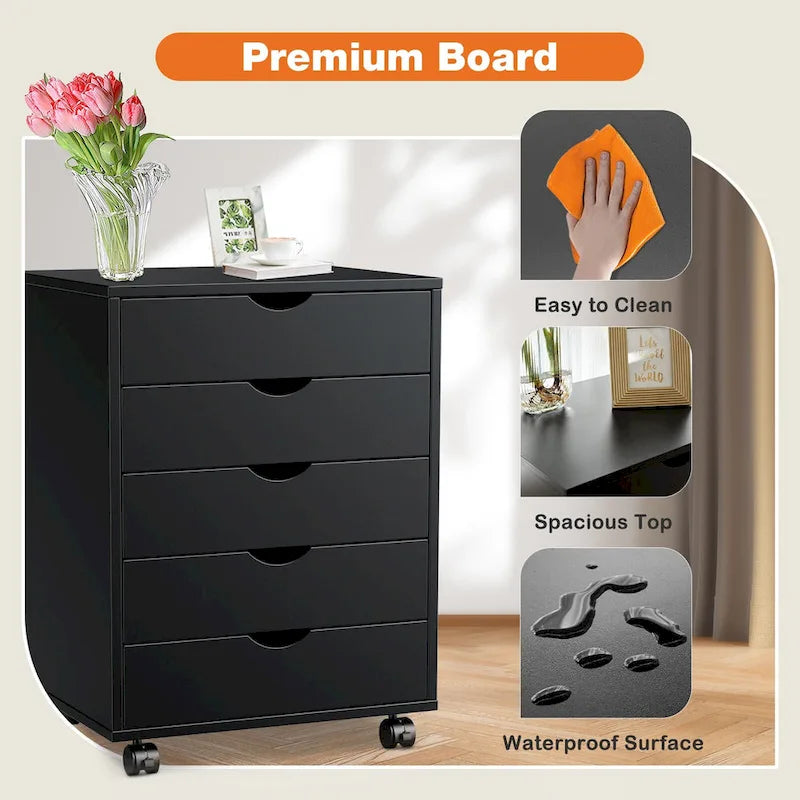 Wood Mobile 5-Drawer File Cabinet