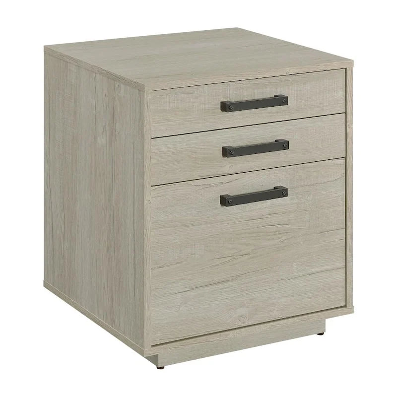 Wood File Cabinet in Whitewashed Grey and Black