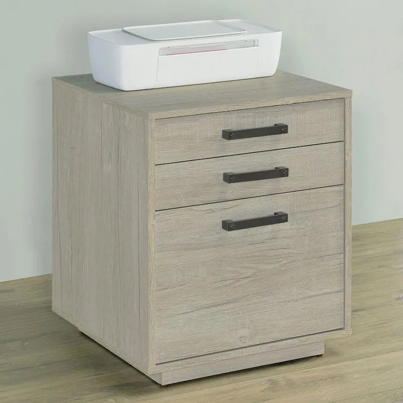 Wood File Cabinet in Whitewashed Grey and Black