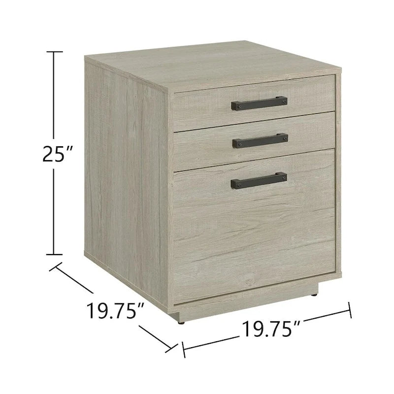 Wood File Cabinet in Whitewashed Grey and Black