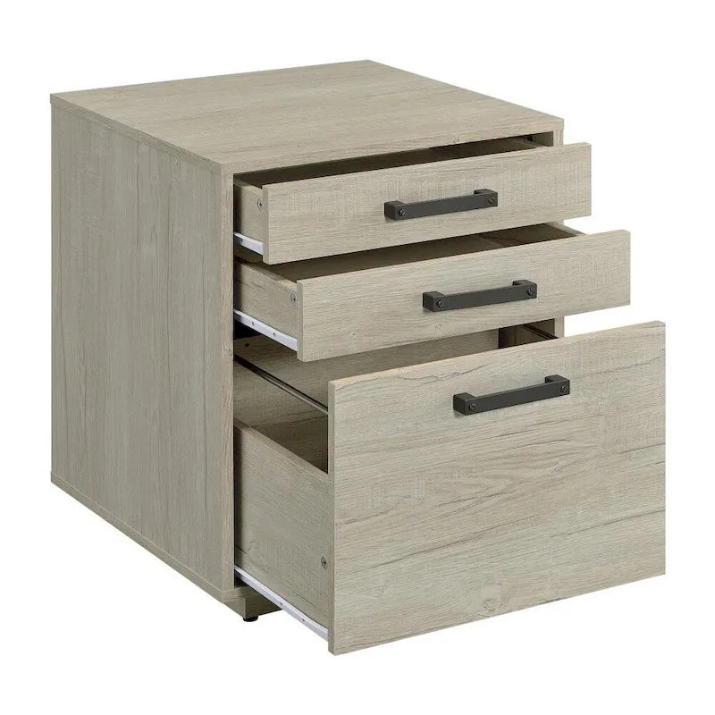 Wood File Cabinet in Whitewashed Grey and Black