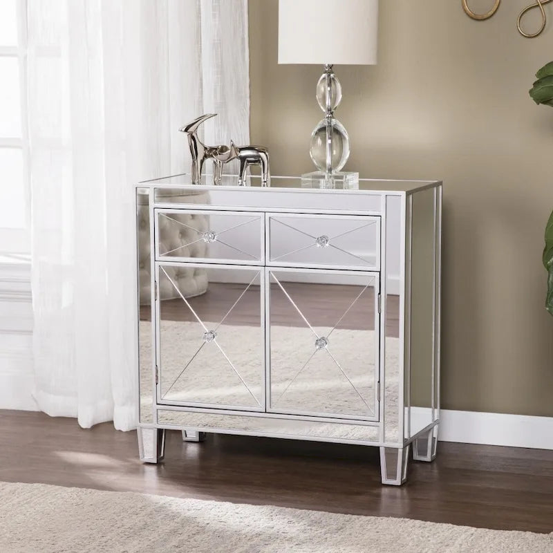 Glamorous Mirrored Bling Two Door Storage Accent Cabinet