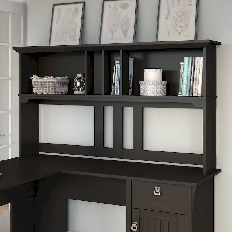Bush Furniture Salinas 60W Hutch for L Shaped Desk in Vintage Black