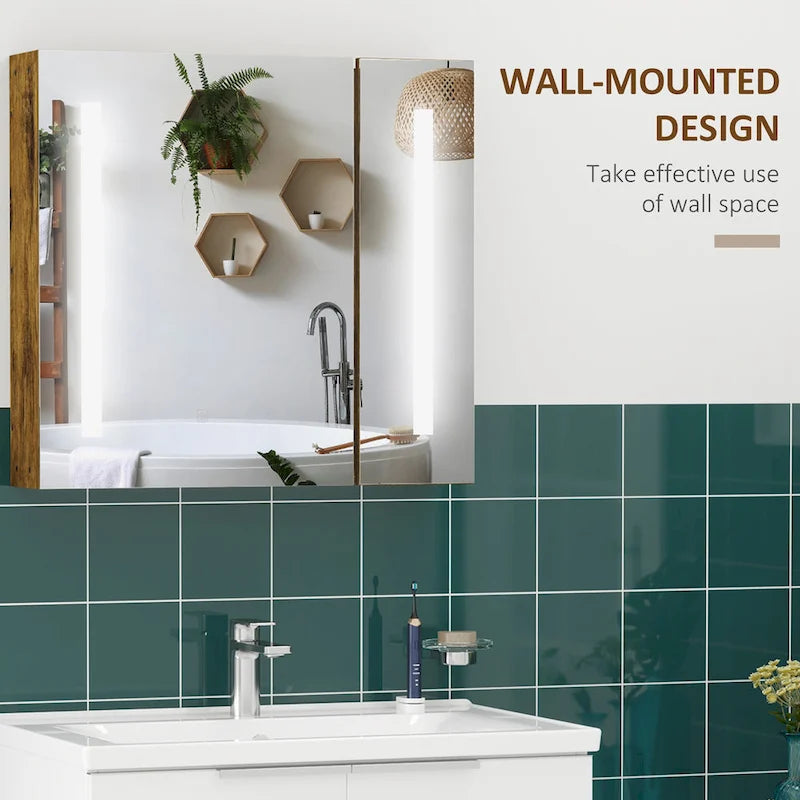 kleankin 27.5 Inch x 25.5 Inch LED Lighted Medicine Cabinet with Mirror, Wall Mounted Dimmable Bathroom Cabinet