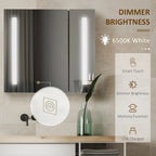 kleankin 27.5 Inch x 25.5 Inch LED Lighted Medicine Cabinet with Mirror, Wall Mounted Dimmable Bathroom Cabinet