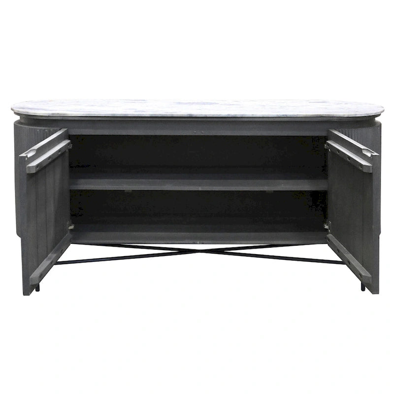 Gemma - Racetrack Sideboard Cabinet with Granite Top and Metal Legs - White and Charcoal Finish