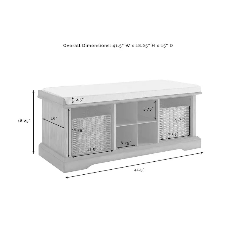 Crosley Brennan White Wood 2-piece Entryway Bench and Shelf Set - 41.5W x 18.25H x 15D