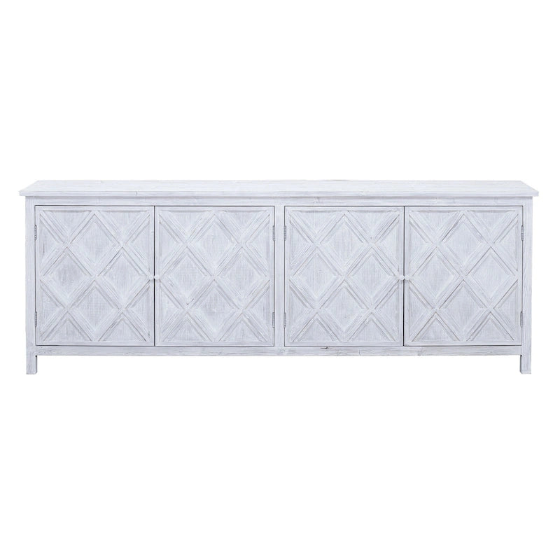 Kendra 94 Reclaimed Pine White Washed Painted Carved Sideboard