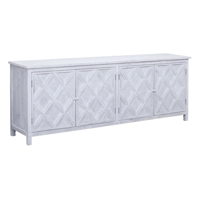 Kendra 94 Reclaimed Pine White Washed Painted Carved Sideboard