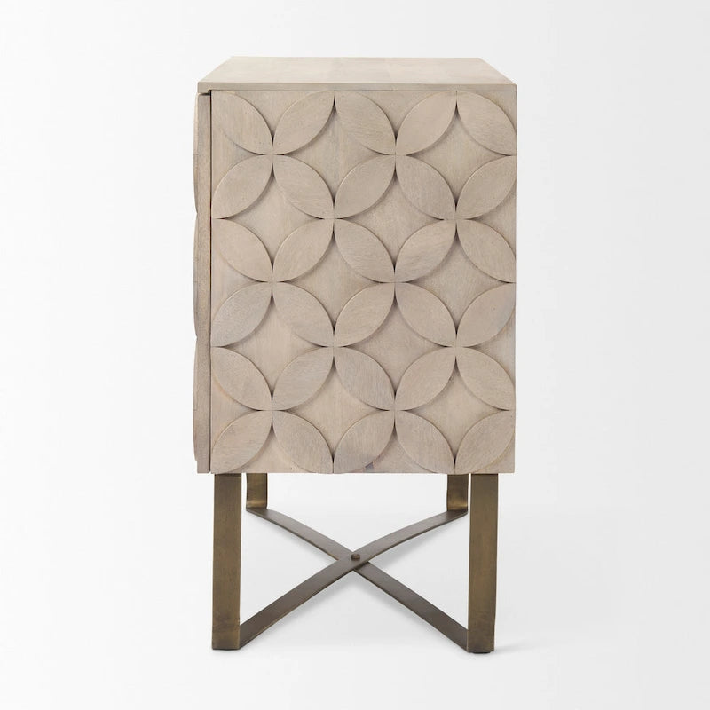 Excelsior Light Brown Solid Wood w/ Gold Iron Base & 2 Door Accent Cabinet