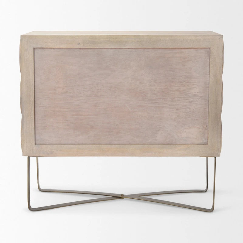 Excelsior Light Brown Solid Wood w/ Gold Iron Base & 2 Door Accent Cabinet