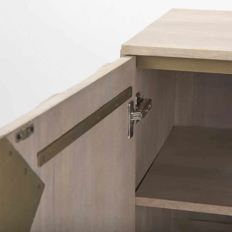 Excelsior Light Brown Solid Wood w/ Gold Iron Base & 2 Door Accent Cabinet