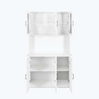 Large Kitchen Pantry Storage Cabinet with Glass Doors,Drawers & Open Shelves