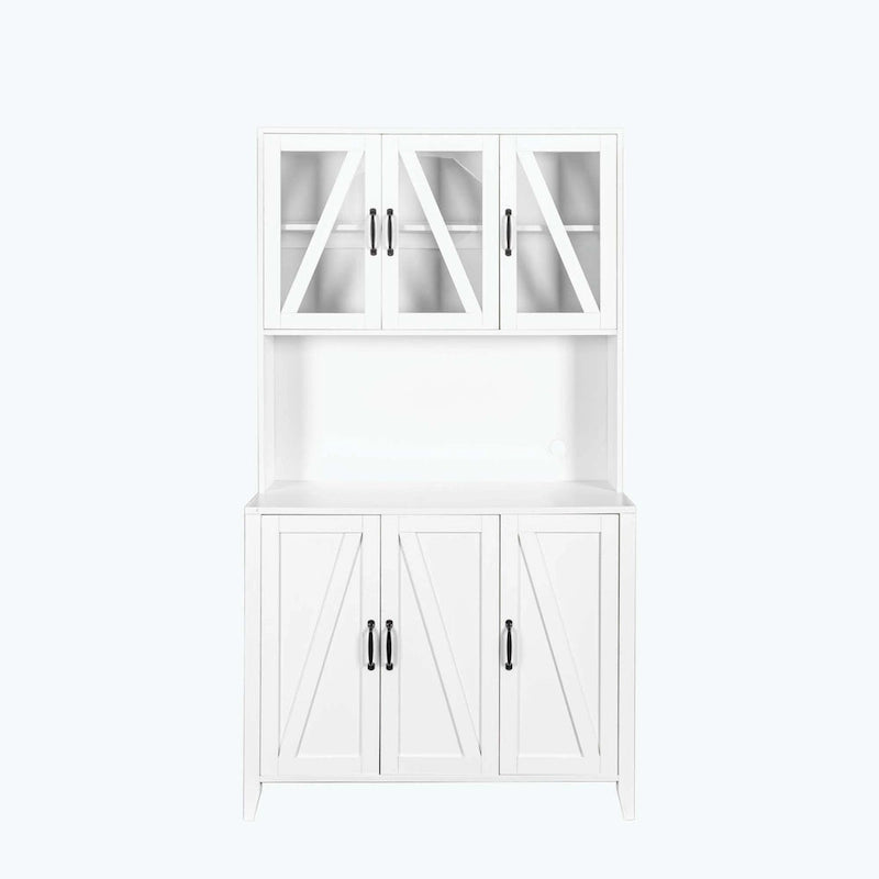 Large Kitchen Pantry Storage Cabinet with Glass Doors,Drawers & Open Shelves
