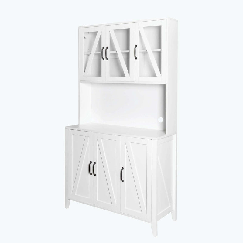 Large Kitchen Pantry Storage Cabinet with Glass Doors,Drawers & Open Shelves