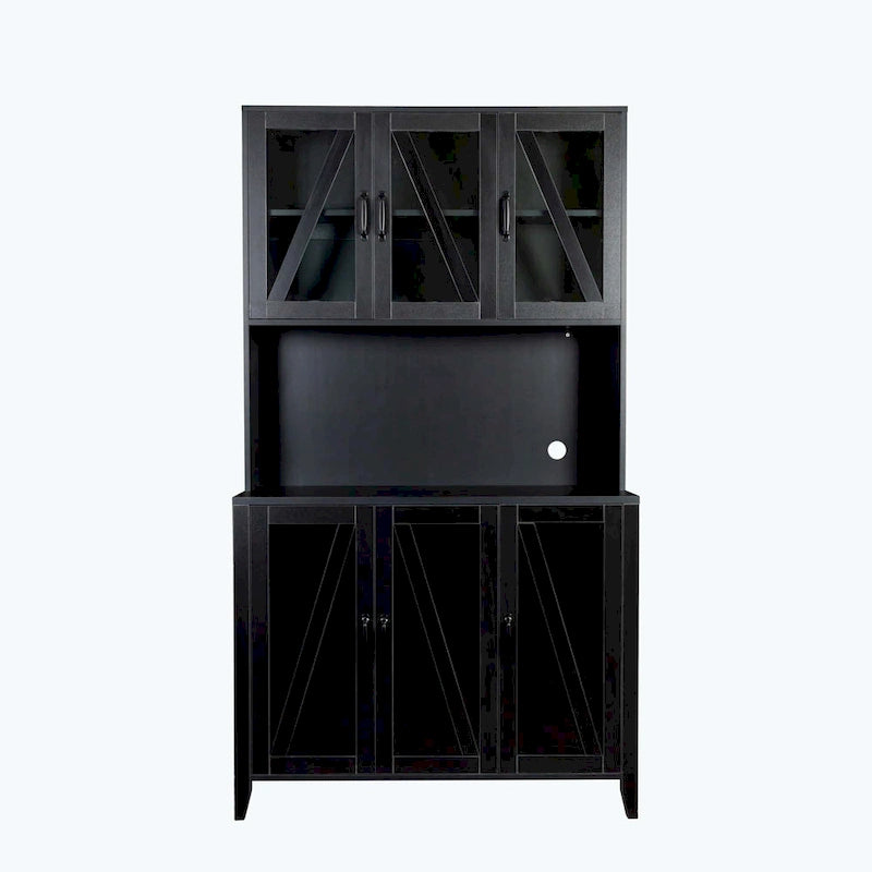 Large Kitchen Pantry Storage Cabinet with Glass Doors,Drawers & Open Shelves