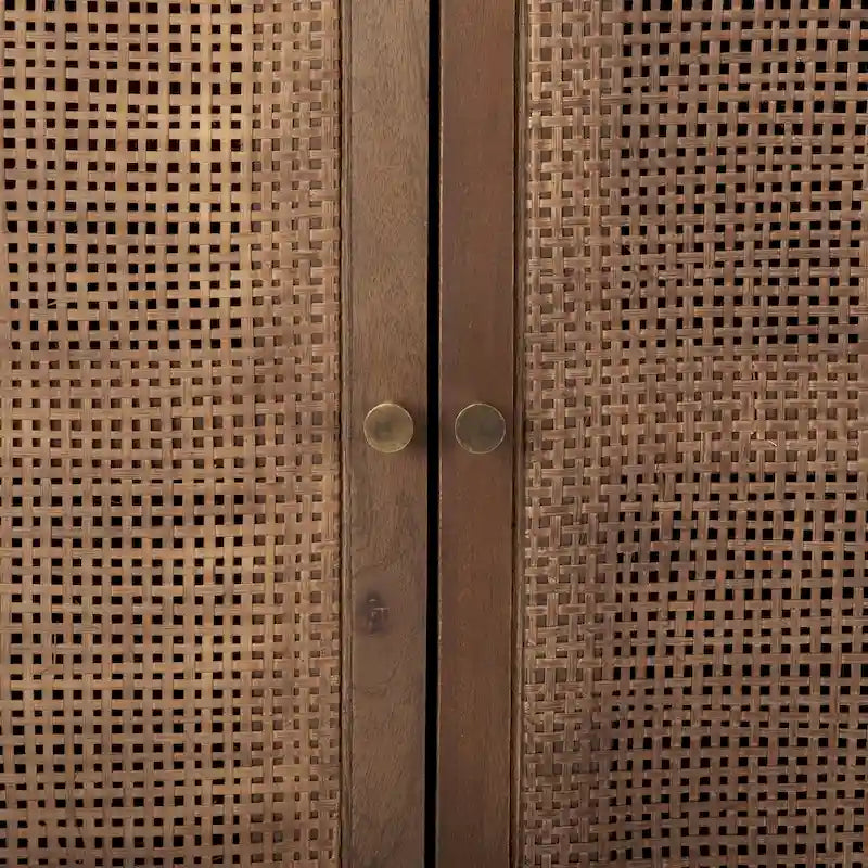 Grier Medium Brown Solid Wood w/ Cane Doors Accent Cabinet