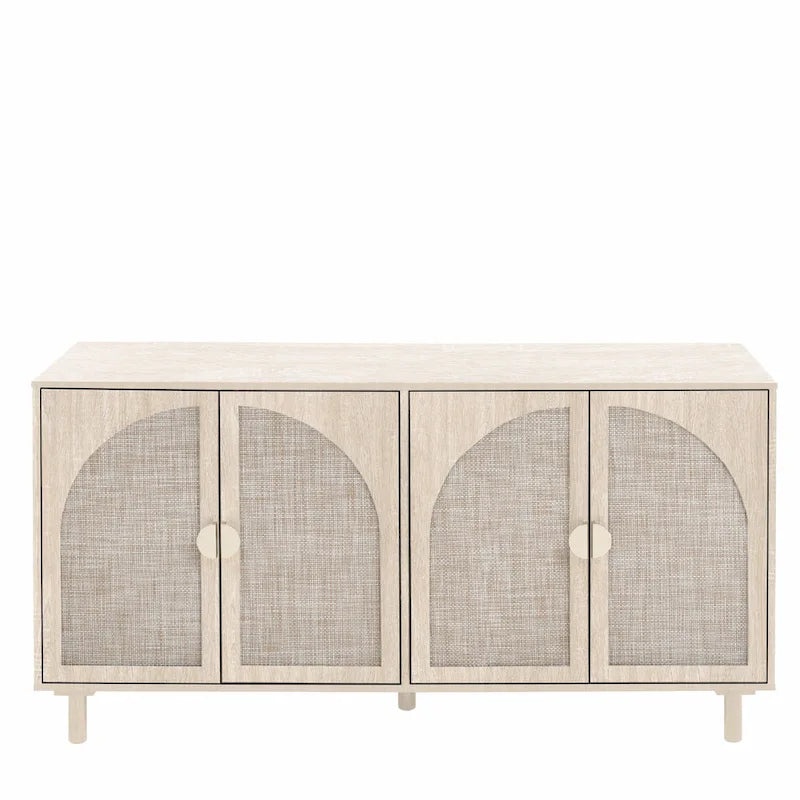 4 Door Rattan Storage Cabinet with Adjustable Shelves