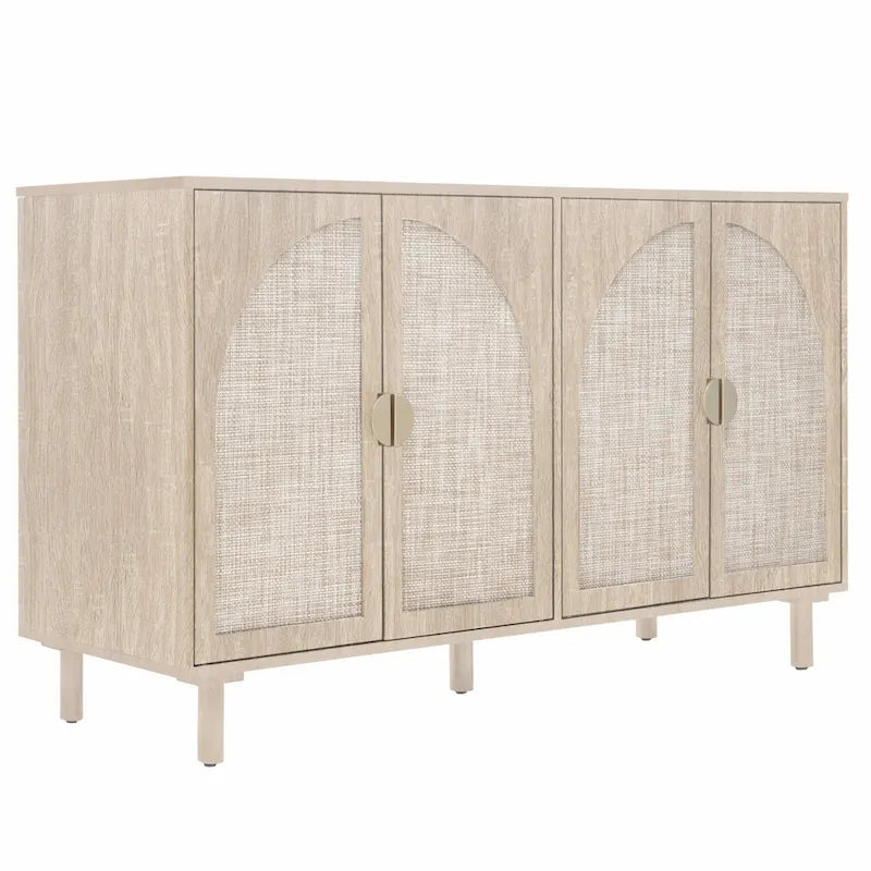 4 Door Rattan Storage Cabinet with Adjustable Shelves