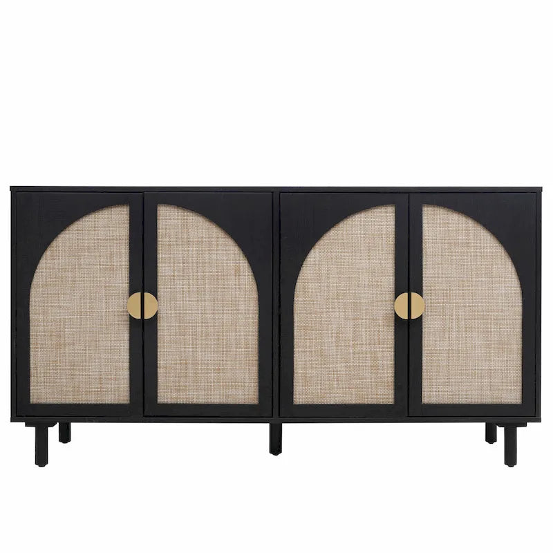 4 Door Rattan Storage Cabinet with Adjustable Shelves
