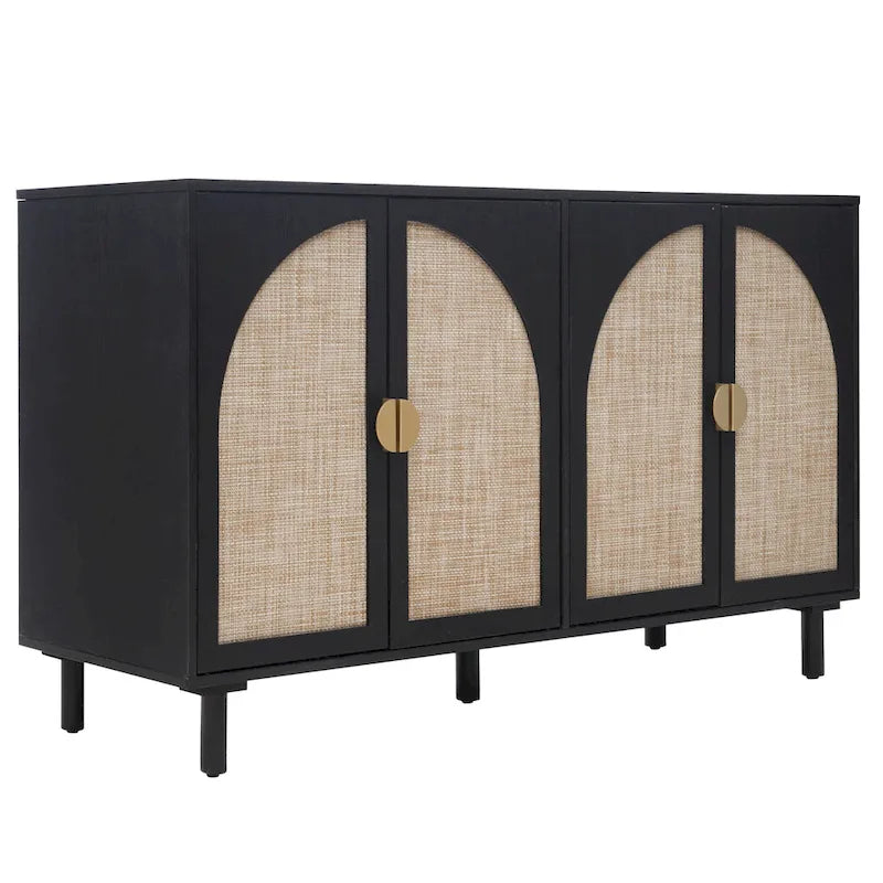 4 Door Rattan Storage Cabinet with Adjustable Shelves