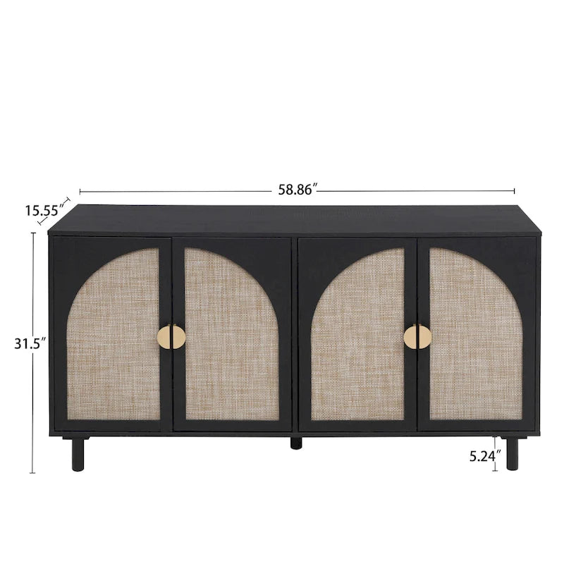 4 Door Rattan Storage Cabinet with Adjustable Shelves