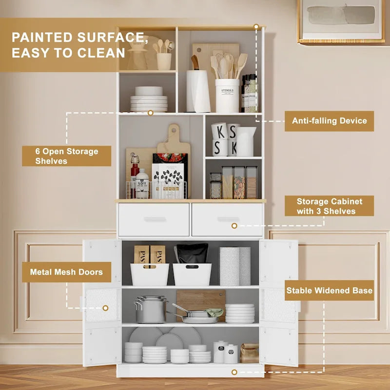 Pantry Buffet Cabinet Freestanding Kitchen Hutch Storage Cabinet Large Cupboard for Home Kitchen Bathroom Living Room Office