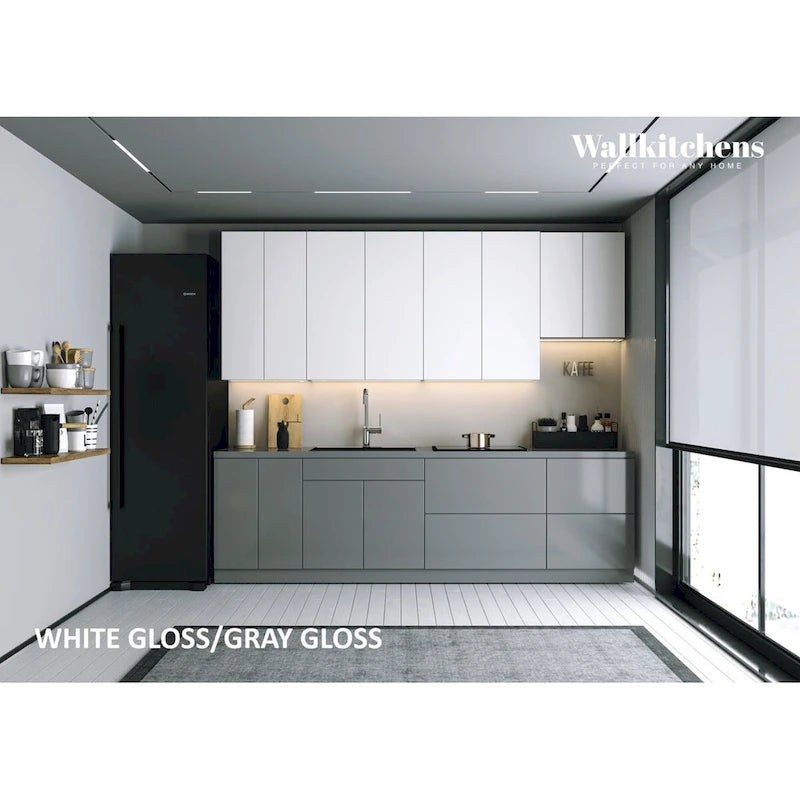Kitchen Contemporary Collection Gray & White Gloss Color Base Size 9.5Ft Wide - 114x24