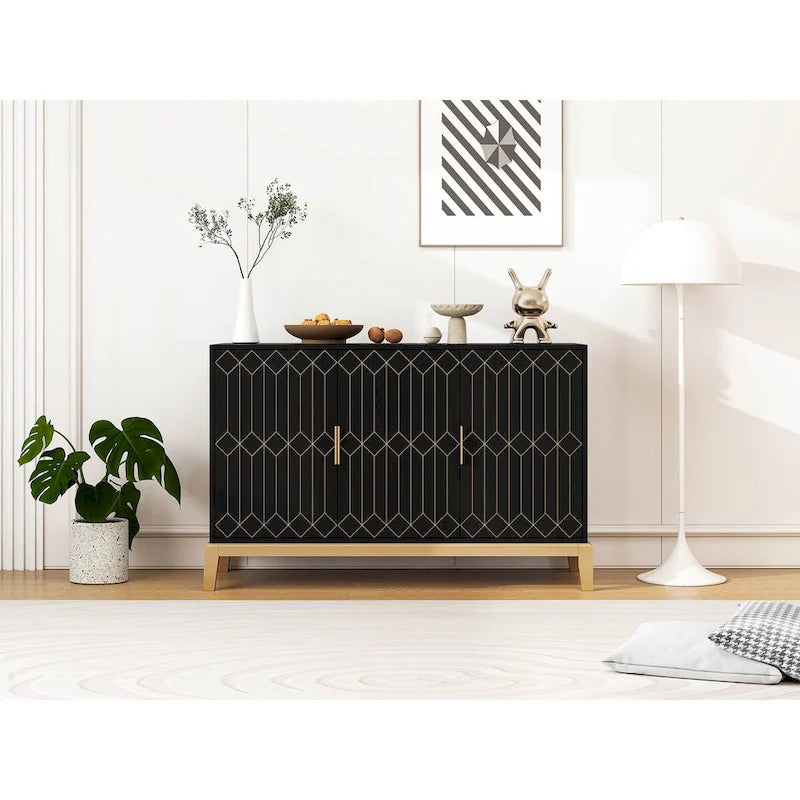 3 Door Storage Cabinet ,Sideboard Buffet Cabinet With Adjustable Shelf