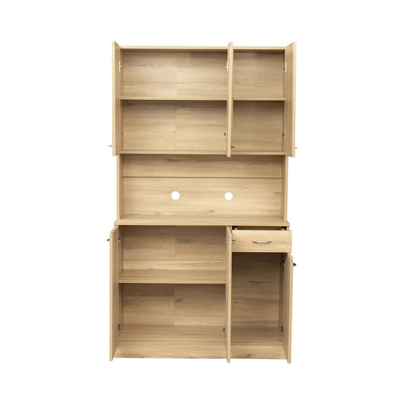 70.87 Tall Wardrobe& Kitchen Cabinet, with 6-Doors, 1-Open Shelves and 1-Drawer for bedroom