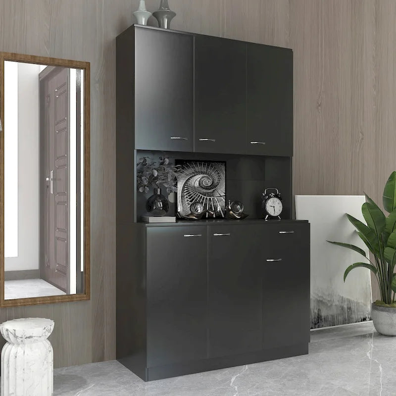70.87 Tall Wardrobe& Kitchen Cabinet, with 6-Doors, 1-Open Shelves and 1-Drawer for bedroom