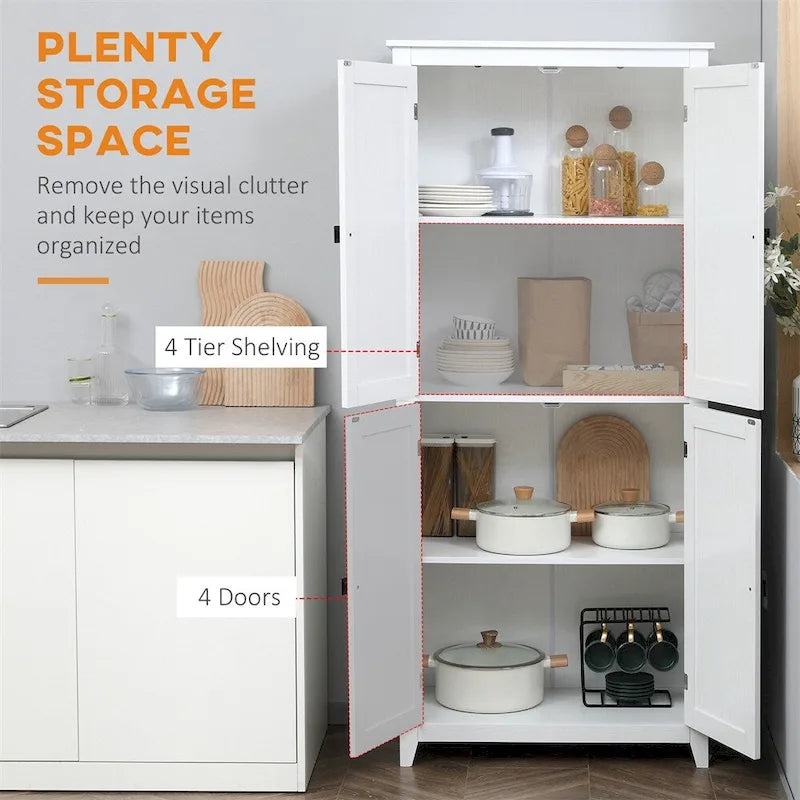 Freestanding Kitchen Storage Cabinet w/ Doors and Adjustable Shelves - N/A