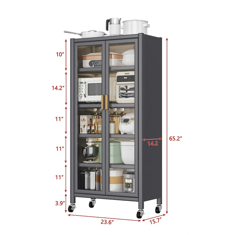 Open-Door Kitchen Shelving Floor-To-Ceiling Microwave Storage Cabinet