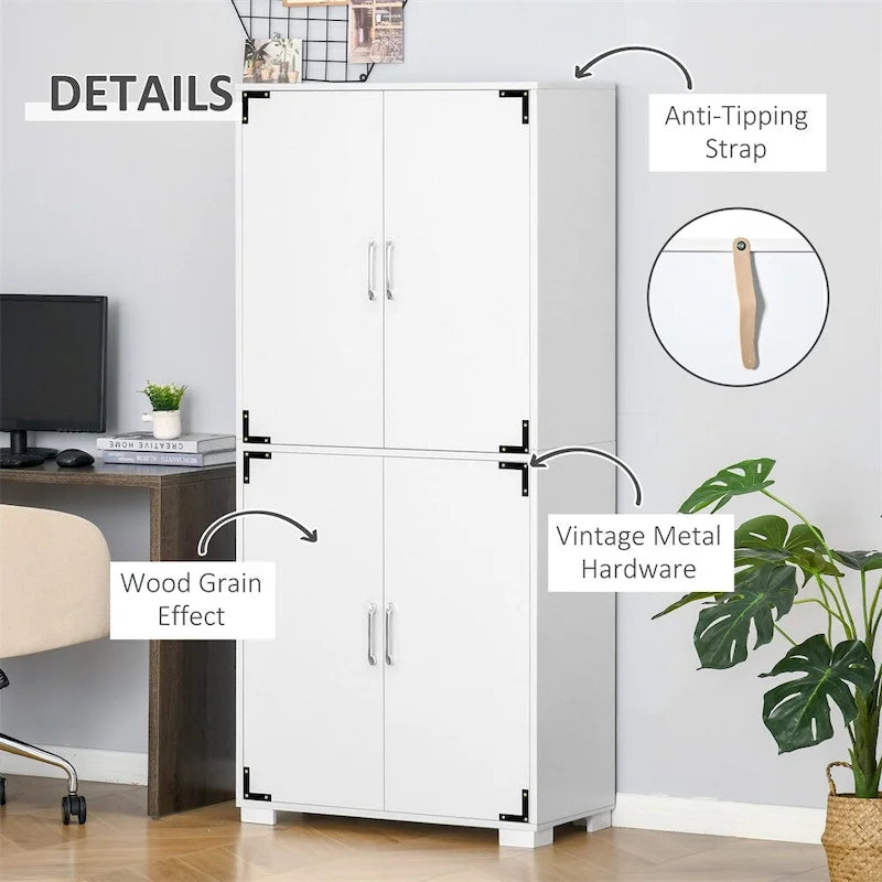Kitchen Pantry Cabinet with 4 Door Cupboard and Storage Shelves - N/A