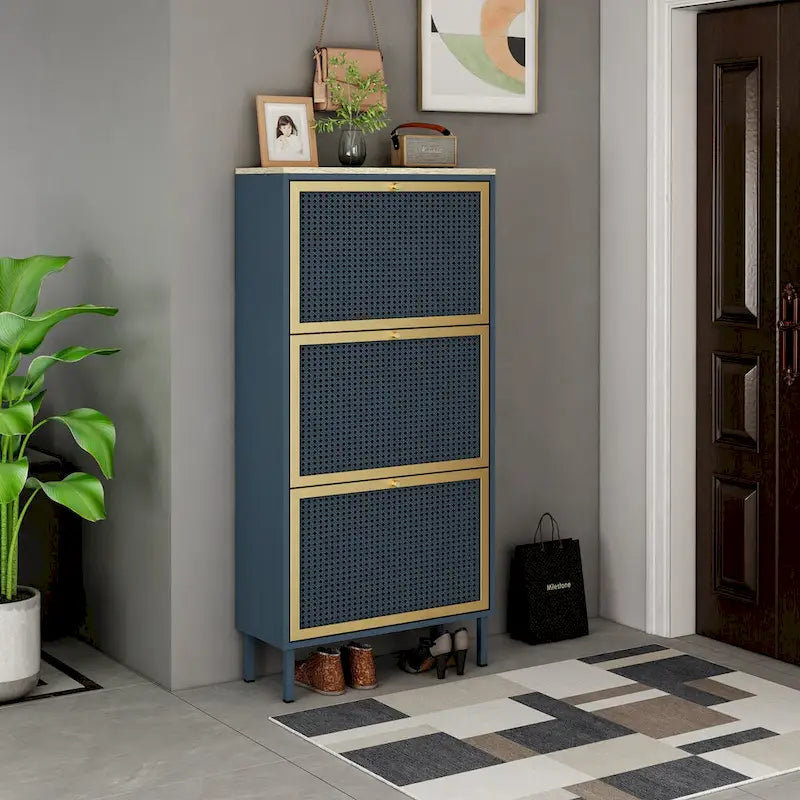 3 Metal Door Shoe Rack Freestanding Shoe Storage Cabinet