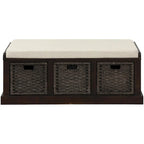 Entryway Bench with 3 Removable Classic Rattan Baskets - 43.7L x 15.7W x 17H