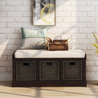Entryway Bench with 3 Removable Classic Rattan Baskets - 43.7L x 15.7W x 17H