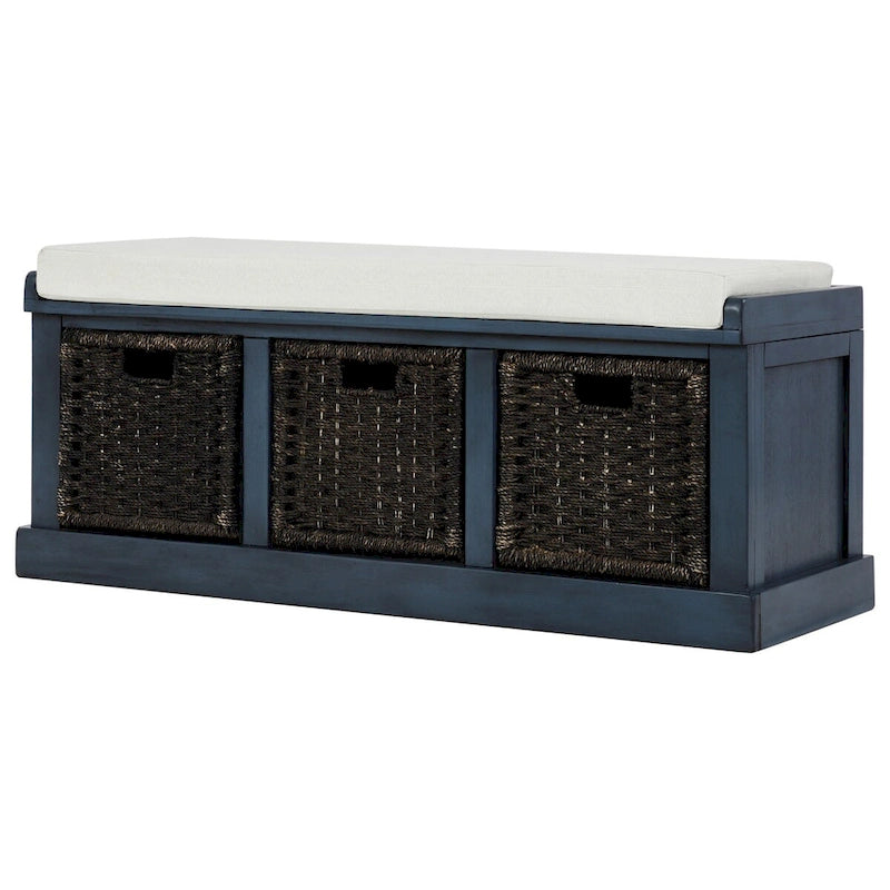 Entryway Bench with 3 Removable Classic Rattan Baskets - 43.7L x 15.7W x 17H