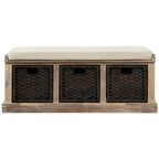 Entryway Bench with 3 Removable Classic Rattan Baskets - 43.7L x 15.7W x 17H