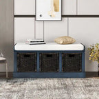 Entryway Bench with 3 Removable Classic Rattan Baskets - 43.7L x 15.7W x 17H