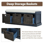 Entryway Bench with 3 Removable Classic Rattan Baskets - 43.7L x 15.7W x 17H