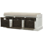 Entryway Bench with 3 Removable Classic Rattan Baskets - 43.7L x 15.7W x 17H