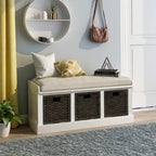 Entryway Bench with 3 Removable Classic Rattan Baskets - 43.7L x 15.7W x 17H