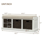 Entryway Bench with 3 Removable Classic Rattan Baskets - 43.7L x 15.7W x 17H
