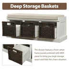 Entryway Bench with 3 Removable Classic Rattan Baskets - 43.7L x 15.7W x 17H