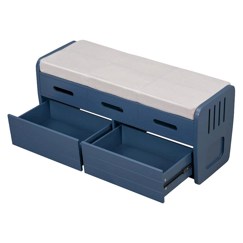 Nestfair Rustic Storage Bench with 2 Drawers, Hidden Storage Space, and 3 False Drawers at the Top
