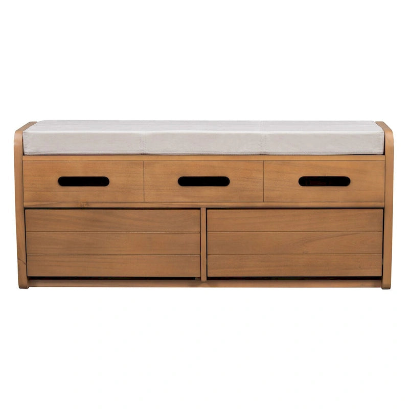 Nestfair Rustic Storage Bench with 2 Drawers, Hidden Storage Space, and 3 False Drawers at the Top