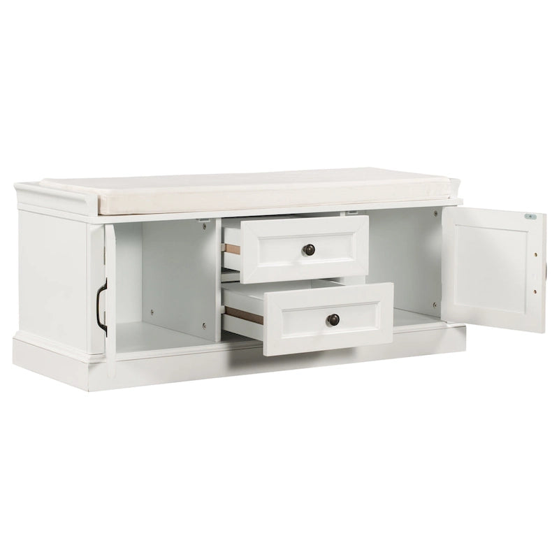 Storage Bench with 2 Drawers and 2 Cabinets