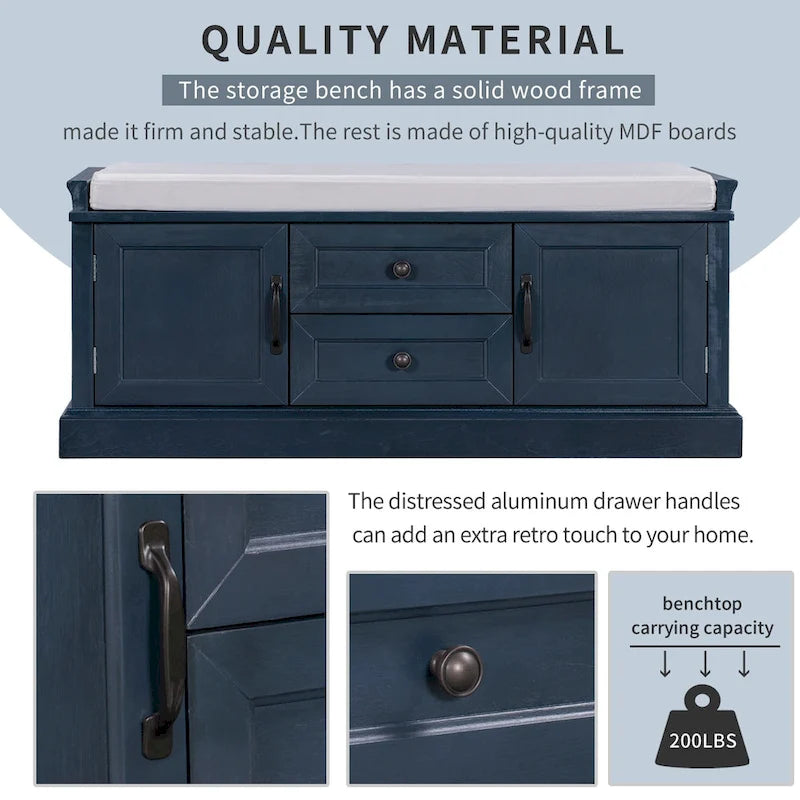 Storage Bench with 2 Drawers and 2 Cabinets