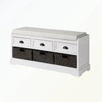 Wood Storage Bench with 3 Drawers and 3 Baskets